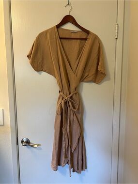Linenfox Tan (peach undertones) Wrap Dress — Small/Medium